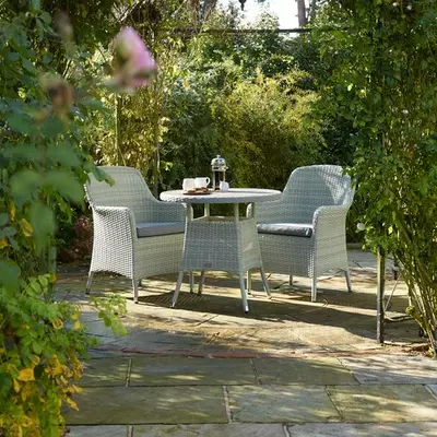Bramblecrest Tetbury 80cm Tree-Free Round Bistro Table with 2 Armchairs, - Cloud