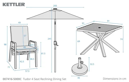 Kettler Tudor 4 Seat Reclining Dining Set - image 3