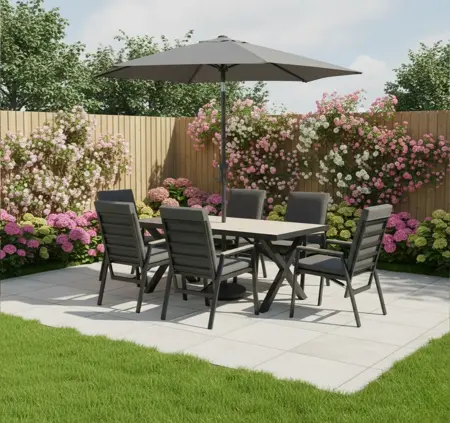 Tudor 6 Seat Reclining Dining Set with Parasol & Base - image 1