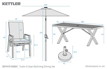 Tudor 6 Seat Reclining Dining Set with Parasol & Base - image 2