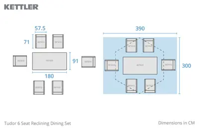 Tudor 6 Seat Reclining Dining Set with Parasol & Base - image 3